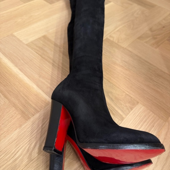 CHRISTIAN LOUBOUTIN Black Suede Alta Stretch Thigh High Boots Size 36.5 - Picture 2 of 6